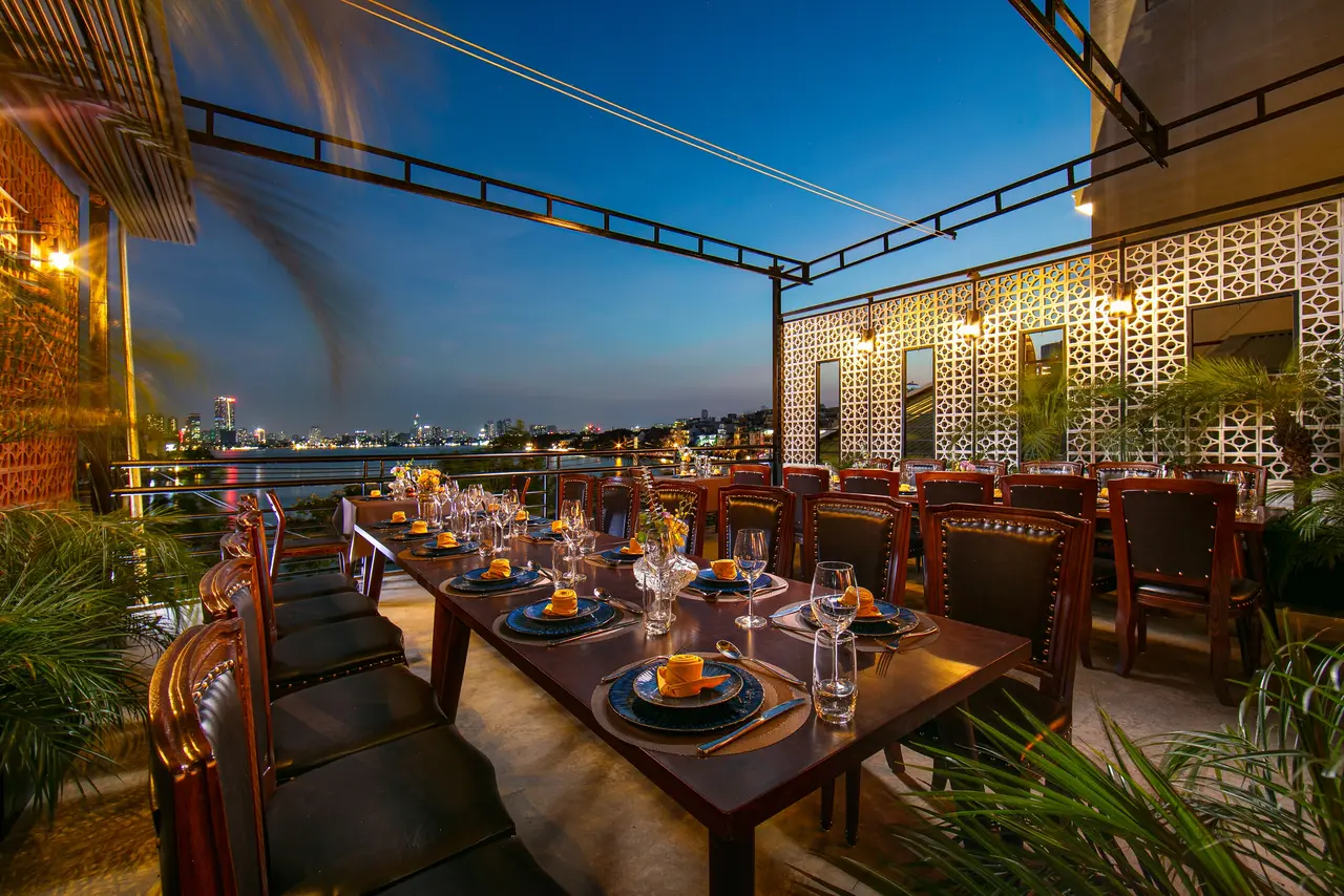 Terrace tables at dusk